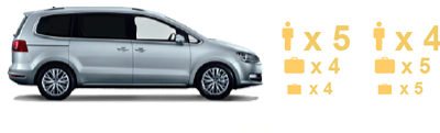 A silver MPV, side view.